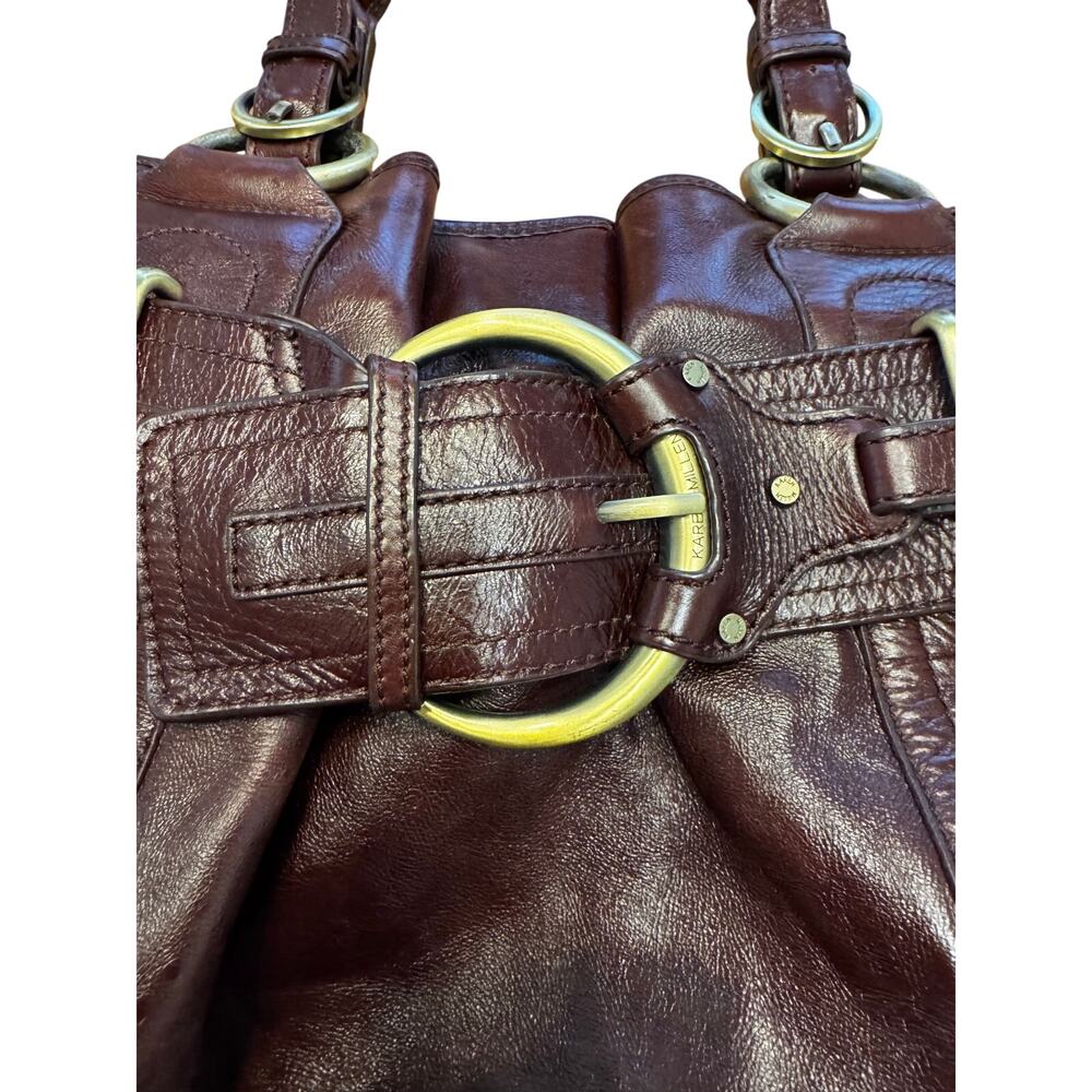 Karen Millen Burgundy Leather Slouch Hobo Satchel Bag Brass Hardware Y2K - Picture 3 of 5